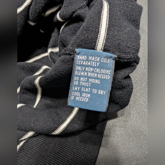 Polo By Ralph Lauren Black White Striped V Neck Button Down Preppy Sweater XL - Picture 4 of 7